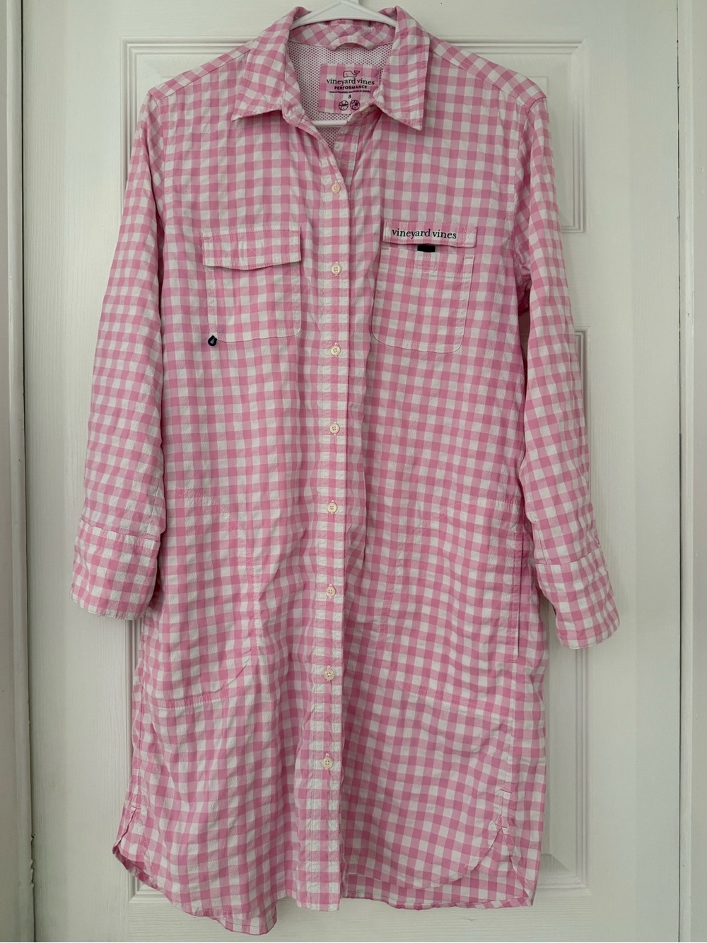 Vineyard Vines Pink and White Gingham Shirt Dress